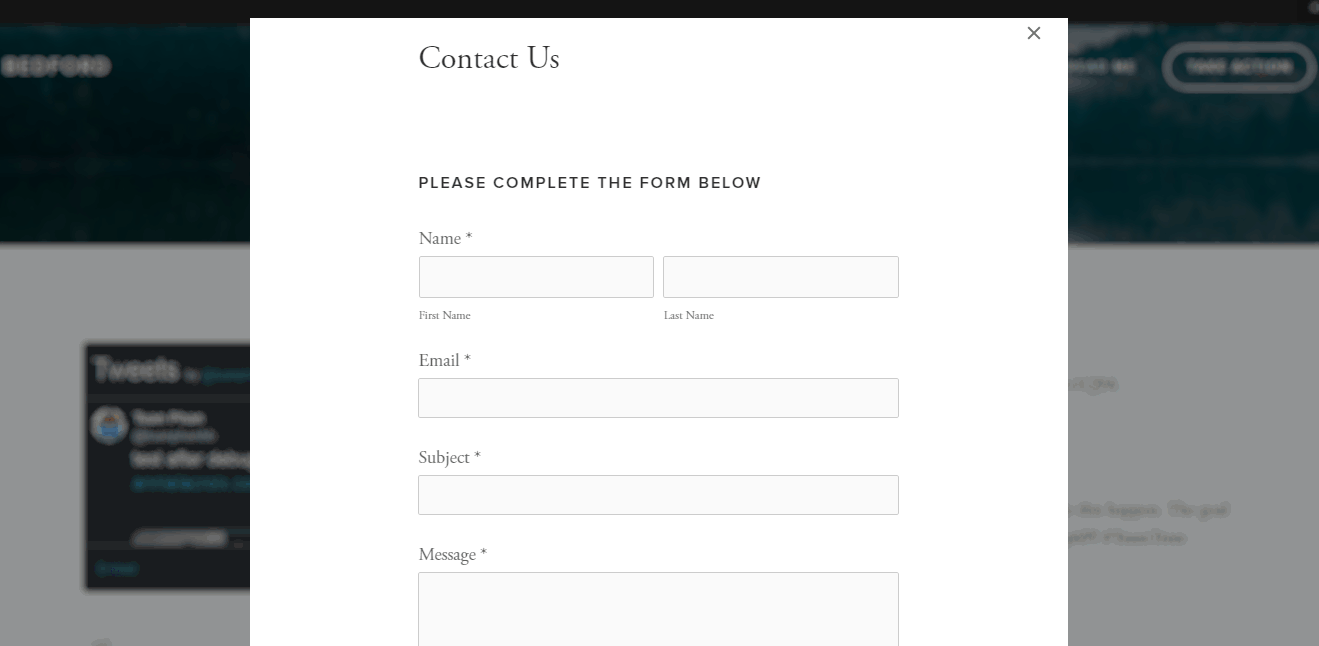 Contact page in lightbox